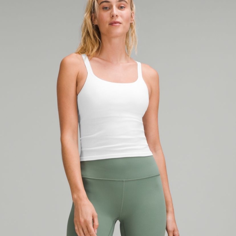 White Ribbed Square-Neck Tank Top